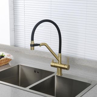 Смесители для кухни Gappo G4398-83 под фильтр с гибким изливом золото/чёрный